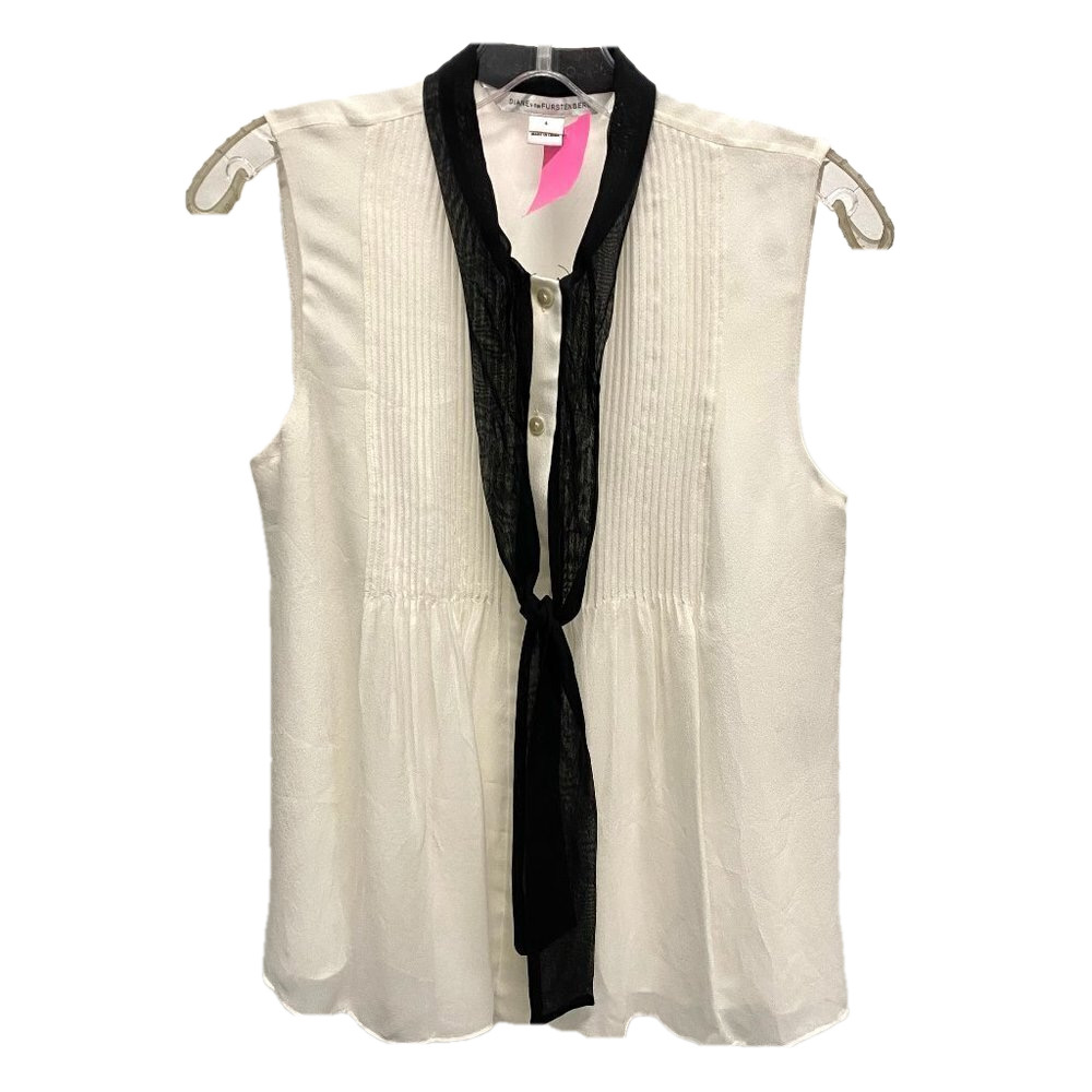 Diane Von Furstenberg Ivory Silk w/Black Blouse